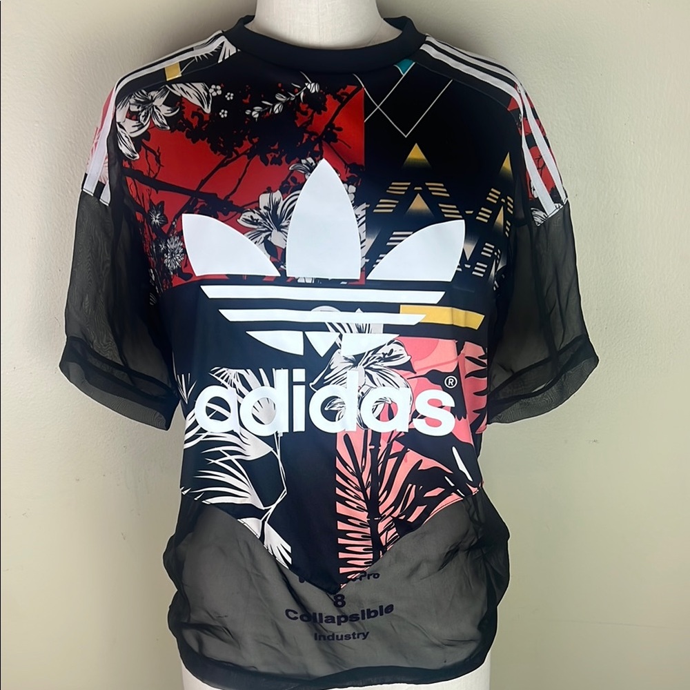 Adidas Black Floral Mesh Tee Jersey Size XS